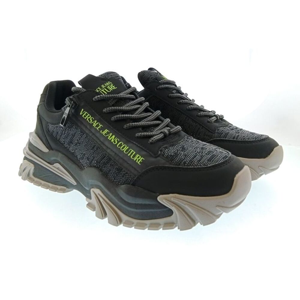Versace Jeans Couture Mens Black / Gray / Neon Green Chunky Knit Runner Sneakers